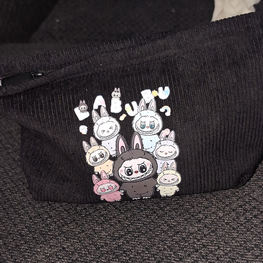 Black Corduroy Bag with Cute Cartoon Print